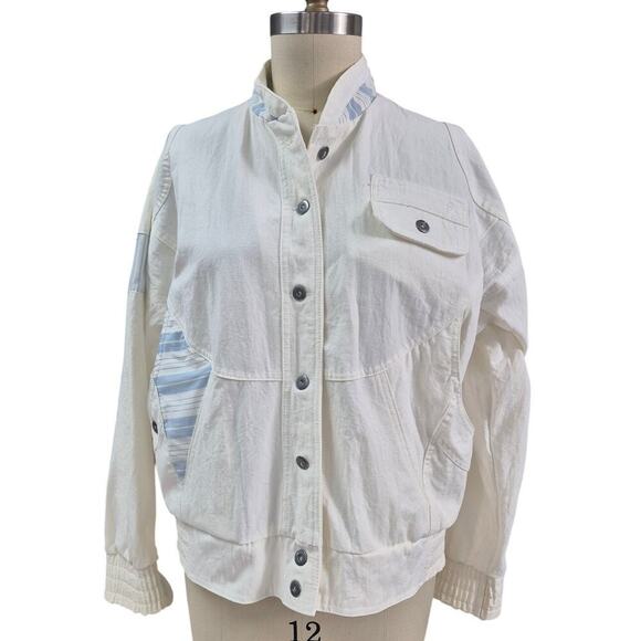 Vtg 80s 90s Y2K Casual Club White Denim Jacket Contrast Trim Poly/Cotton Sz M - Picture 1 of 4